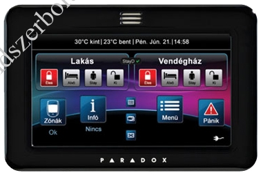 PARADOX TM50 kezelő, fekete érintőképernyős kezelőegység